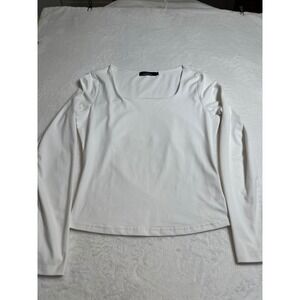 Trendy Queen White Square Neck Long Sleeve Casual Top Womens Size L
